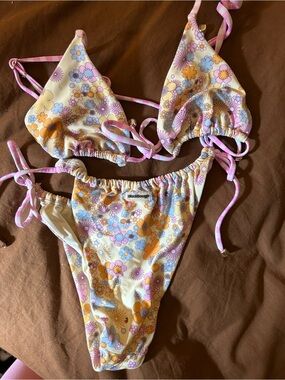 Blackbough swim Floral Tie-Side Bikini Set in Pastel Yellow & Pink